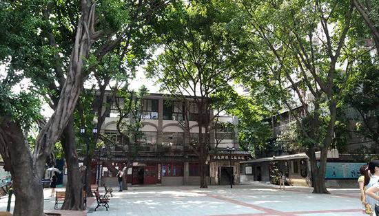 \ 建成的广场宽阔平坦,绿树成荫